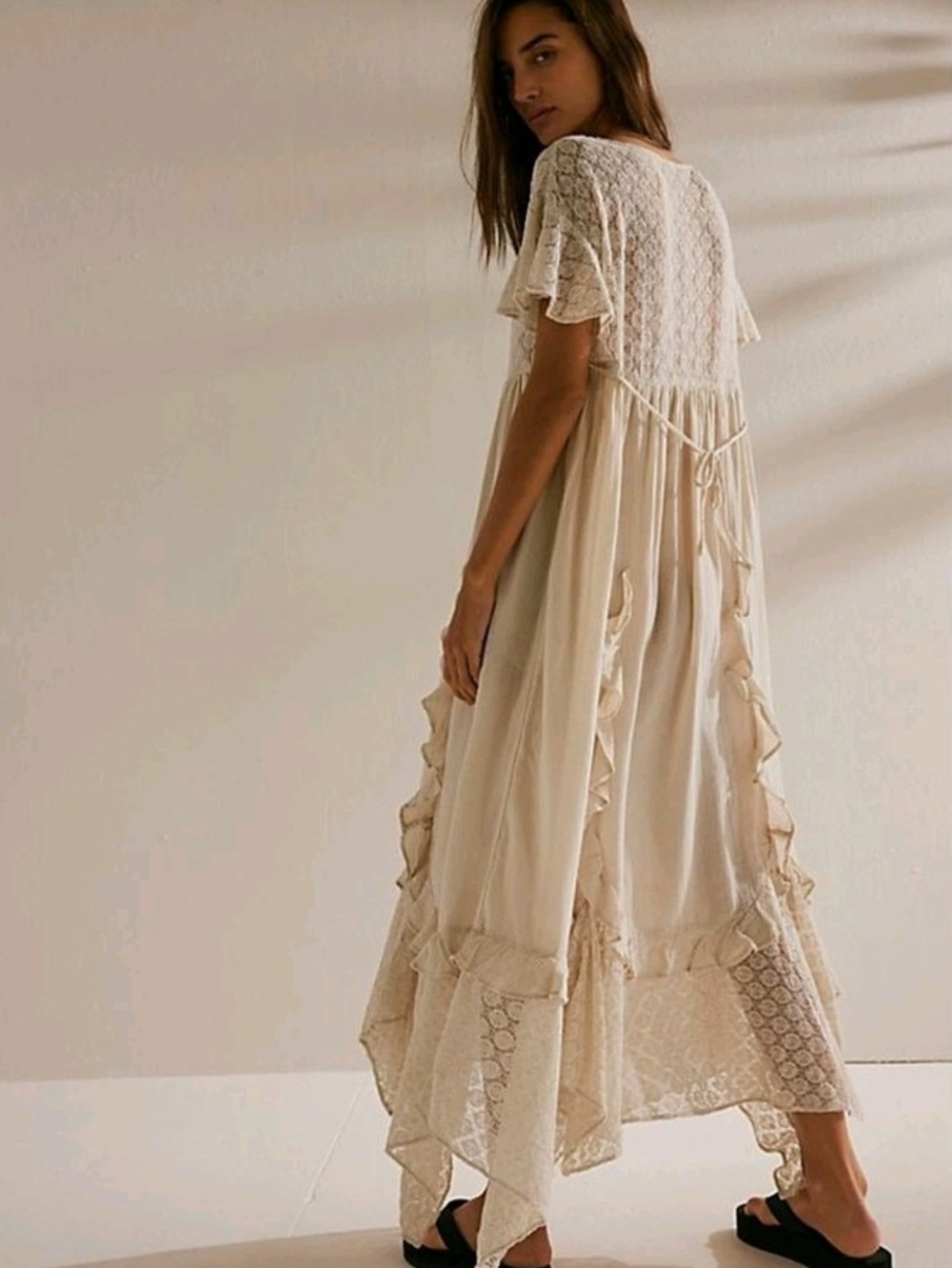 Free People Bring the Romance Midi Bohemian Lace-Inset Maxi Dress in Neutral - Picture 3 of 8